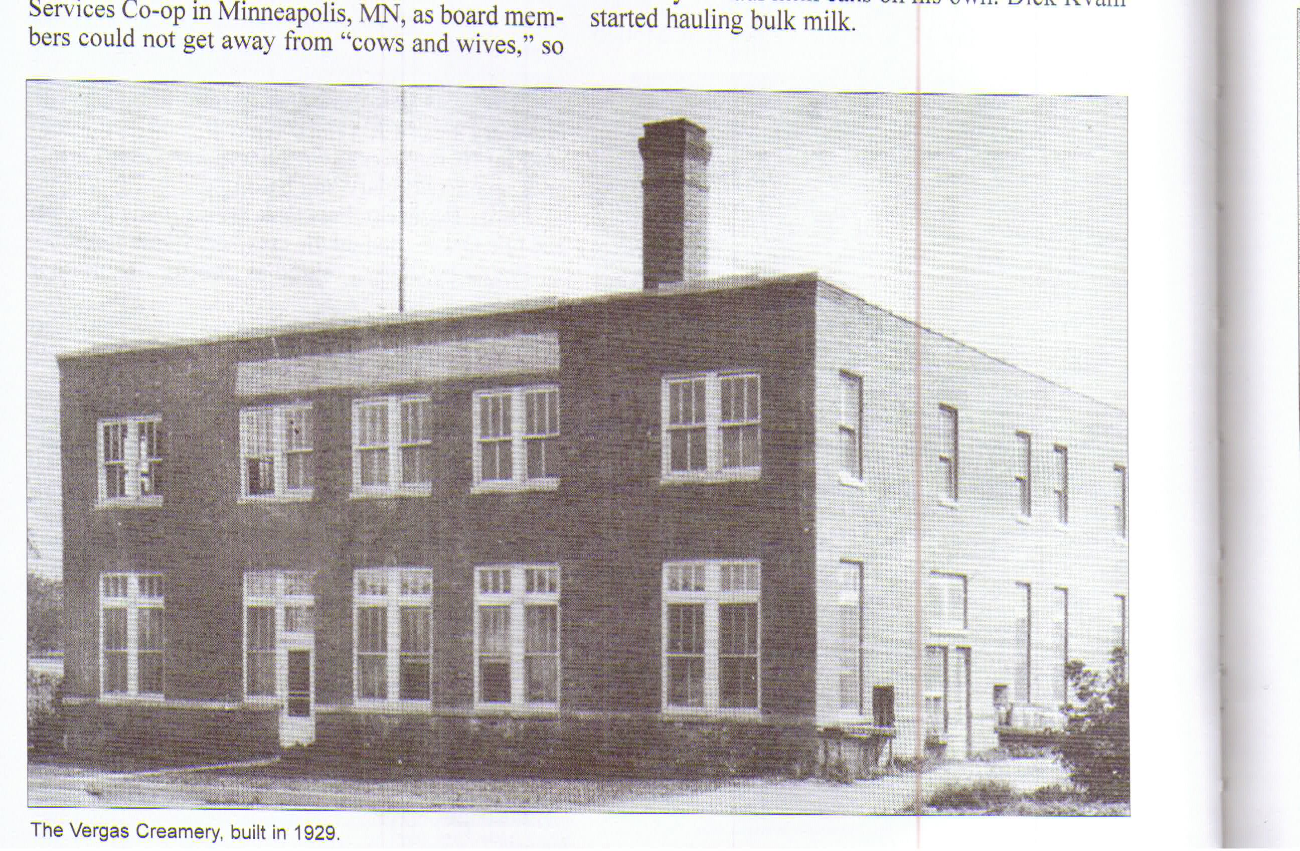 Historic photo of the Vergas Creamery building, now the Vergas Municipal building