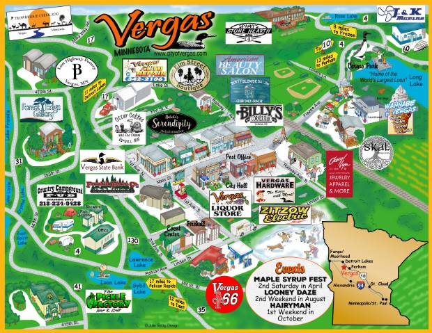 EDA Map of Vergas including area businesses. (c) Julie Rettig Design